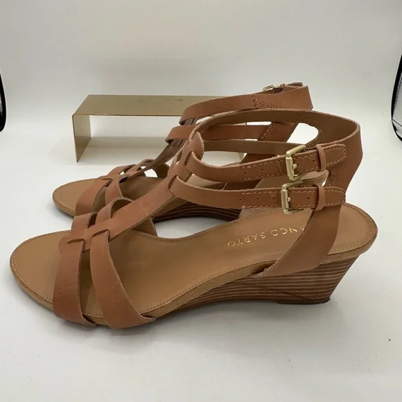 FRANCO SARTO Tan Leather ‘Dare’ Sandal Wedges | Size 8.5 - Picture 4 of 14